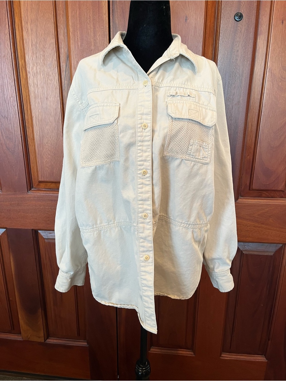 Lauren Ralph Lauren Women Safari Americana Shirt Long Sleeves Mesh Pockets L VTG